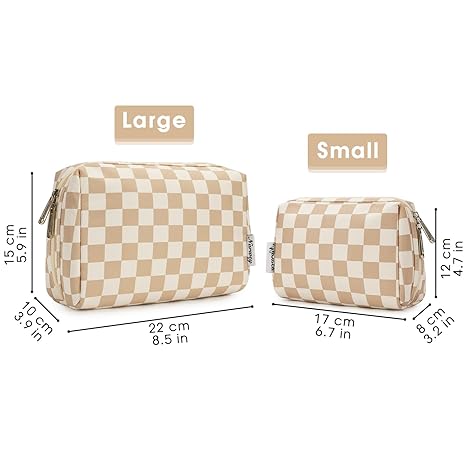 Checkered Makeup Bag Travel Cosmetic Bag Organizer Toiletry Bag Make Up Bags with Compartments for Women Girls (Large, Light Checkerboard)