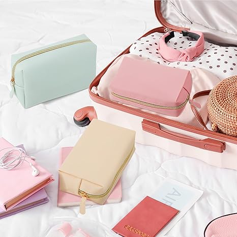 8 Pcs Makeup Bag Leather Cosmetic Pouch Waterproof Small Toiletry Bag Portable Cosmetic Organizer Water Resistant Storage Purse for Lady Women Daily Storage Travel Organizer (Gentle,Medium)
