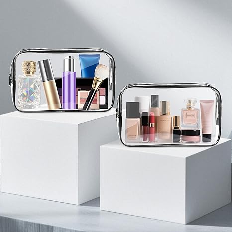 Clear Makeup Bag, 12PCS Cosmetic Travel Toiletry Organizer, Quart Size Carry On Compliant, Water Resistant Airport Airline Essentials