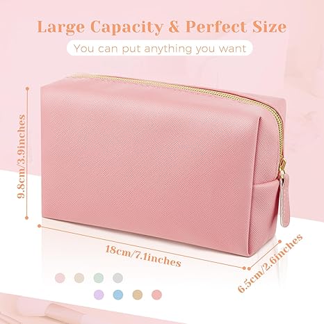 8 Pcs Makeup Bag Leather Cosmetic Pouch Waterproof Small Toiletry Bag Portable Cosmetic Organizer Water Resistant Storage Purse for Lady Women Daily Storage Travel Organizer (Gentle,Medium)