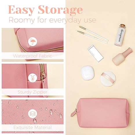 8 Pcs Makeup Bag Leather Cosmetic Pouch Waterproof Small Toiletry Bag Portable Cosmetic Organizer Water Resistant Storage Purse for Lady Women Daily Storage Travel Organizer (Gentle,Medium)