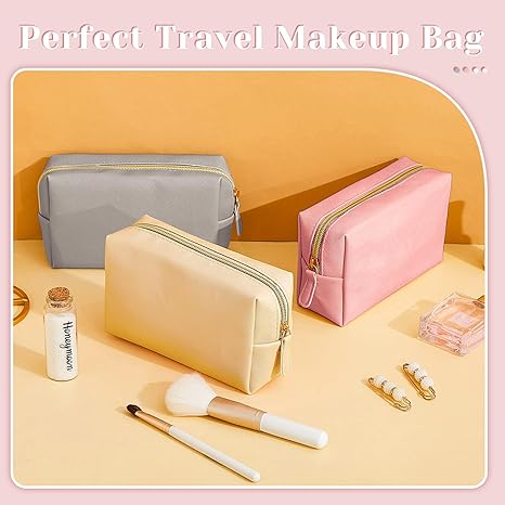 8 Pcs Makeup Bag Leather Cosmetic Pouch Waterproof Small Toiletry Bag Portable Cosmetic Organizer Water Resistant Storage Purse for Lady Women Daily Storage Travel Organizer (Gentle,Medium)