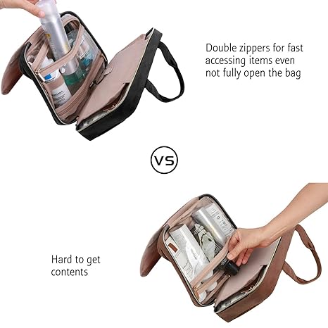 Toiletry Bag Travel Bag with Hanging Hook, Water-resistant Makeup Cosmetic Bag Travel Organizer for Accessories, Shampoo, Full-size Container, Toiletries (Black, Medium)