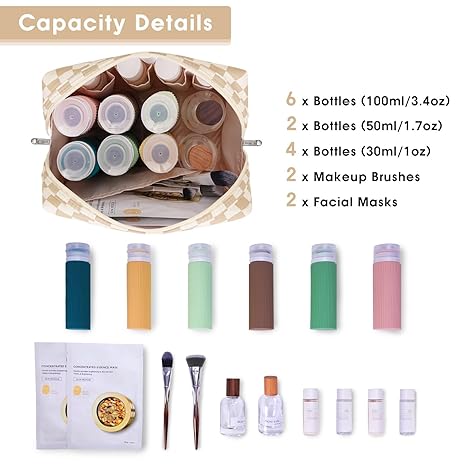 Checkered Makeup Bag Travel Cosmetic Bag Organizer Toiletry Bag Make Up Bags with Compartments for Women Girls (Large, Light Checkerboard)
