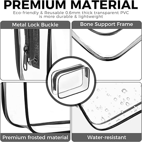 Clear Makeup Bag, 12PCS Cosmetic Travel Toiletry Organizer, Quart Size Carry On Compliant, Water Resistant Airport Airline Essentials