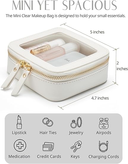 Clear Makeup Bag Travel Cosmetic Case Transparent Toiletry Bag with Zipper, Portable Make Up Organizer Traveling Compact Car Bag for Essentials