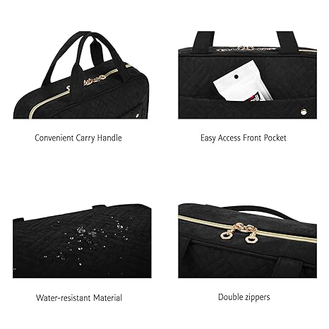 Toiletry Bag Travel Bag with Hanging Hook, Water-resistant Makeup Cosmetic Bag Travel Organizer for Accessories, Shampoo, Full-size Container, Toiletries (Black, Medium)