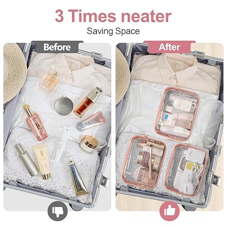 Clear Makeup Bag - Toiletry Bag for Travel Size Toiletries, Travel Clear Toiletry Bag Quart Size Bag, Carry on Airport Airline Compliant Bag, Rose Pink(for age 12 or above)