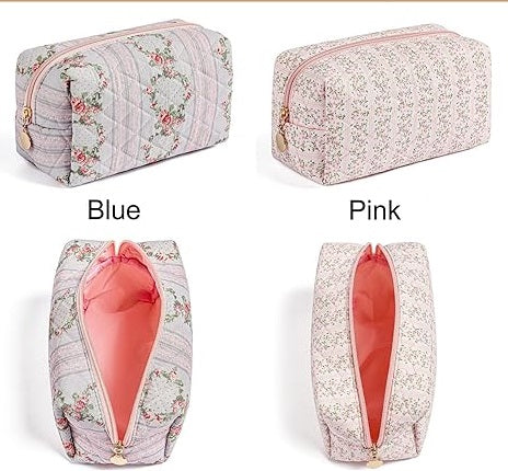 Makeup Bag Travel Cosmetic Bag for Women Girls, Zipper Make Up Pouch, Floral Flowers Toiletry Organizer Makeup, Portable Storage Cosmetic Travel Cloth Bag (Pink)