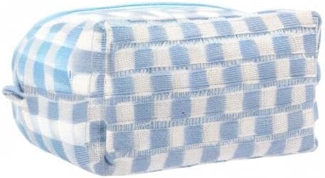 Checkered Makeup Bag for Purse Portable Zipper Make Up Pouch Small Cosmetic Case for Travel Accessories (Blue)