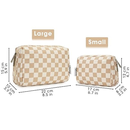 Checkered Makeup Bag Travel Cosmetic Bag Organizer Toiletry Bag Make Up Bags with Compartments for Women Girls (Large, Light Checkerboard)