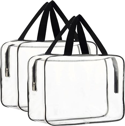 2-Piece Large Clear Makeup Cosmetic Organizer Bag, Plastic Tote Bags, Waterproof Transparent Handbag Purse