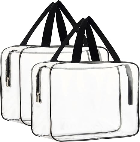2-Piece Large Clear Makeup Cosmetic Organizer Bag, Plastic Tote Bags, Waterproof Transparent Handbag Purse