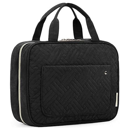 Toiletry Bag Travel Bag with Hanging Hook, Water-resistant Makeup Cosmetic Bag Travel Organizer for Accessories, Shampoo, Full-size Container, Toiletries (Black, Medium)