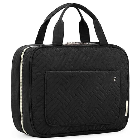 Toiletry Bag Travel Bag with Hanging Hook, Water-resistant Makeup Cosmetic Bag Travel Organizer for Accessories, Shampoo, Full-size Container, Toiletries (Black, Medium)