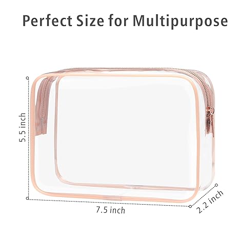 Clear Makeup Bag -  Toiletry Bag for Travel Size Toiletries, Travel Clear Toiletry Bag Quart Size Bag, Carry on Airport Airline Compliant Bag, Rose Pink(for age 12 or above)