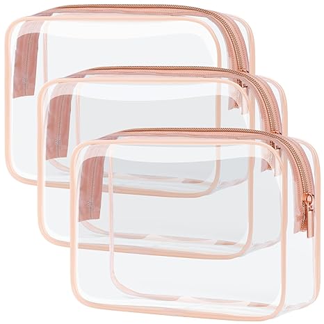 Clear Makeup Bag -  Toiletry Bag for Travel Size Toiletries, Travel Clear Toiletry Bag Quart Size Bag, Carry on Airport Airline Compliant Bag, Rose Pink(for age 12 or above)