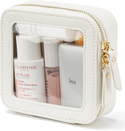 Clear Makeup Bag Travel Cosmetic Case Transparent Toiletry Bag with Zipper, Portable Make Up Organizer Traveling Compact Car Bag for Essentials