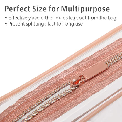 Clear Makeup Bag -  Toiletry Bag for Travel Size Toiletries, Travel Clear Toiletry Bag Quart Size Bag, Carry on Airport Airline Compliant Bag, Rose Pink(for age 12 or above)
