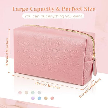 8 Pcs Makeup Bag Leather Cosmetic Pouch Waterproof Small Toiletry Bag Portable Cosmetic Organizer Water Resistant Storage Purse for Lady Women Daily Storage Travel Organizer (Gentle,Medium)