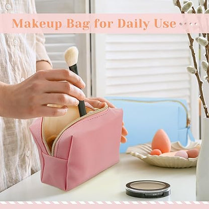 8 Pcs Makeup Bag Leather Cosmetic Pouch Waterproof Small Toiletry Bag Portable Cosmetic Organizer Water Resistant Storage Purse for Lady Women Daily Storage Travel Organizer (Gentle,Medium)