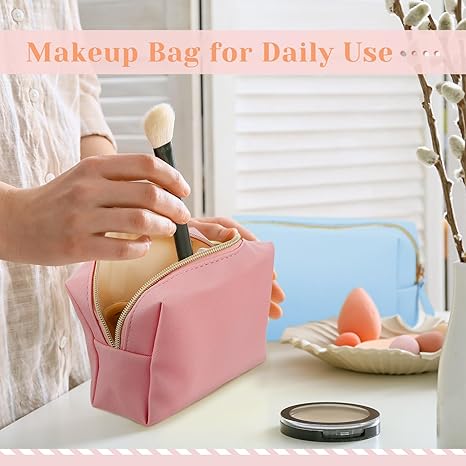 8 Pcs Makeup Bag Leather Cosmetic Pouch Waterproof Small Toiletry Bag Portable Cosmetic Organizer Water Resistant Storage Purse for Lady Women Daily Storage Travel Organizer (Gentle,Medium)