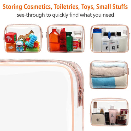 Clear Makeup Bag -  Toiletry Bag for Travel Size Toiletries, Travel Clear Toiletry Bag Quart Size Bag, Carry on Airport Airline Compliant Bag, Rose Pink(for age 12 or above)