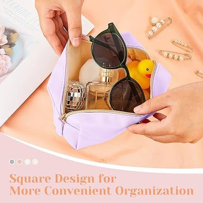 8 Pcs Makeup Bag Leather Cosmetic Pouch Waterproof Small Toiletry Bag Portable Cosmetic Organizer Water Resistant Storage Purse for Lady Women Daily Storage Travel Organizer (Gentle,Medium)