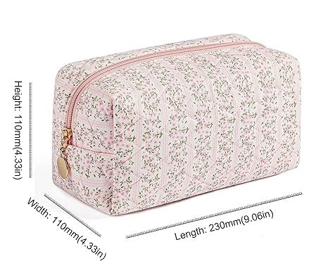 Makeup Bag Travel Cosmetic Bag for Women Girls, Zipper Make Up Pouch, Floral Flowers Toiletry Organizer Makeup, Portable Storage Cosmetic Travel Cloth Bag (Pink)
