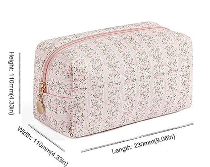 Makeup Bag Travel Cosmetic Bag for Women Girls, Zipper Make Up Pouch, Floral Flowers Toiletry Organizer Makeup, Portable Storage Cosmetic Travel Cloth Bag (Pink)
