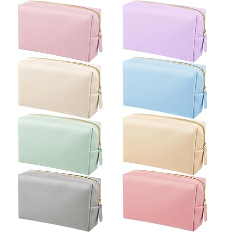 8 Pcs Makeup Bag Leather Cosmetic Pouch Waterproof Small Toiletry Bag Portable Cosmetic Organizer Water Resistant Storage Purse for Lady Women Daily Storage Travel Organizer (Gentle,Medium)