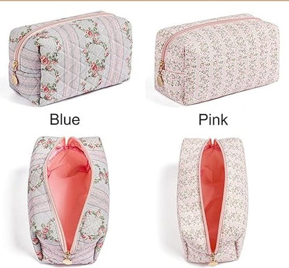 Makeup Bag Travel Cosmetic Bag for Women Girls, Zipper Make Up Pouch, Floral Flowers Toiletry Organizer Makeup, Portable Storage Cosmetic Travel Cloth Bag (Pink)