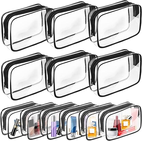 Clear Makeup Bag, 12PCS  Cosmetic Travel Toiletry Organizer, Quart Size Carry On Compliant, Water Resistant Airport Airline Essentials